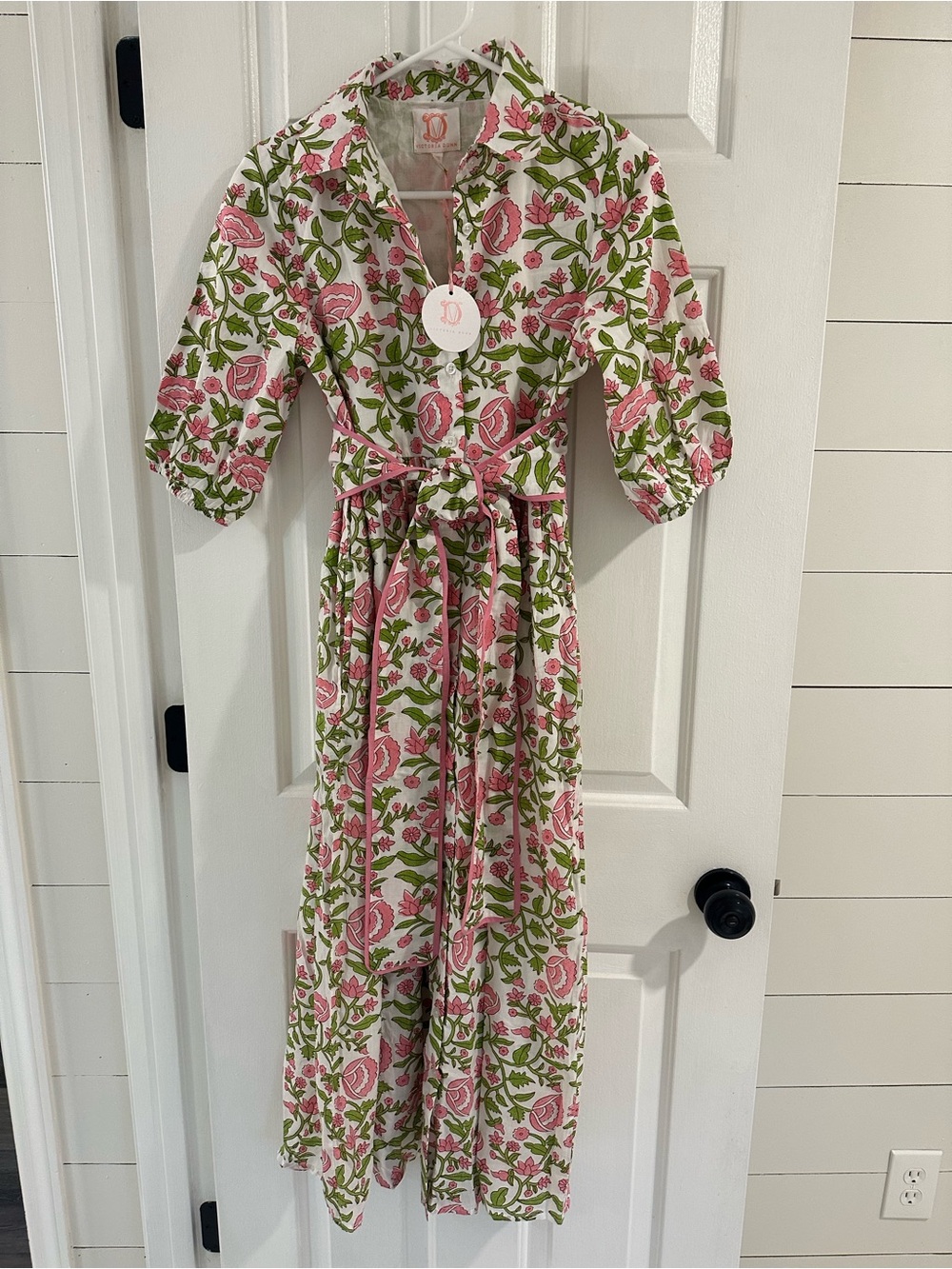 Victoria Dunn Pink and Green Floral Maxi Dress
